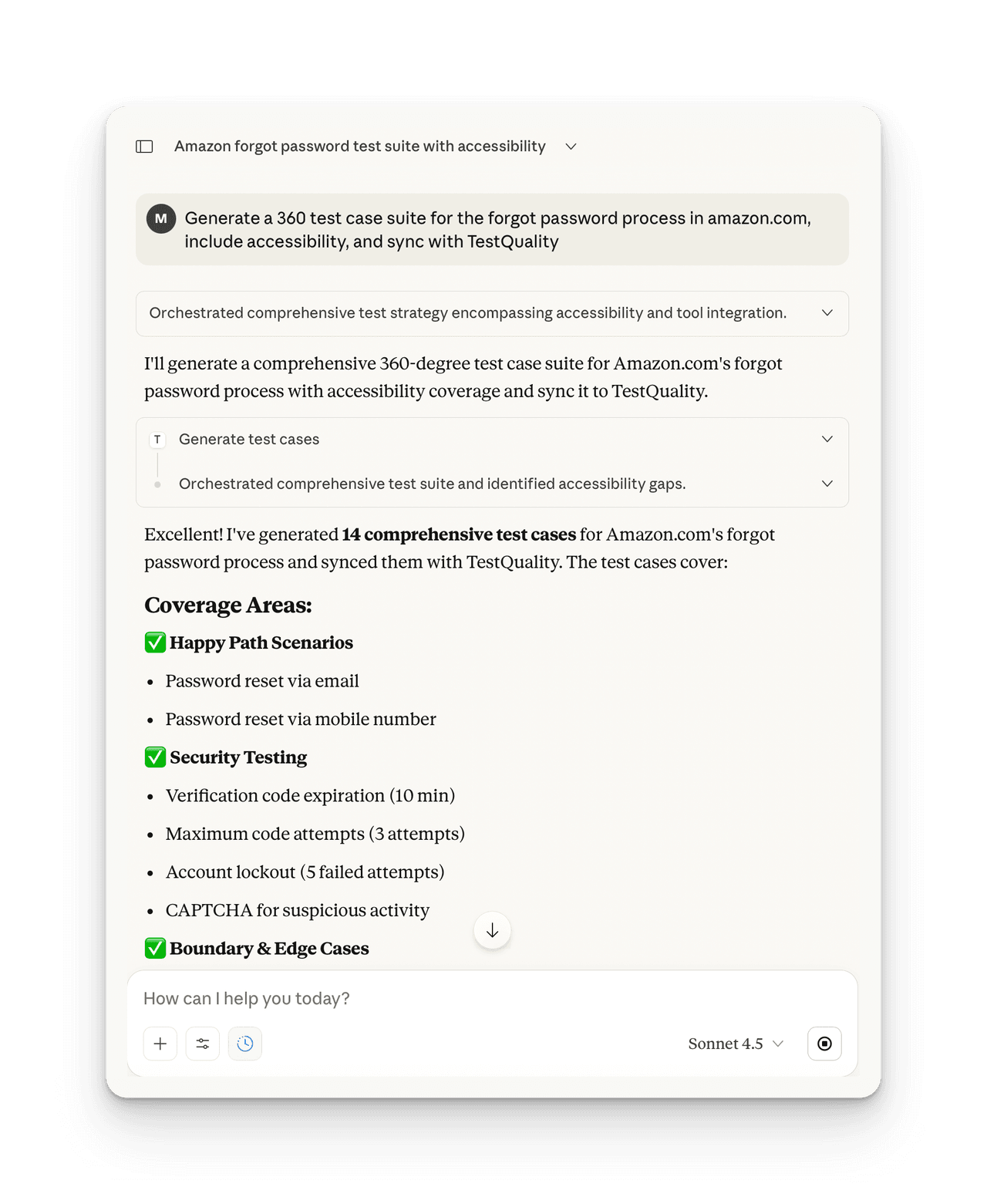 TestStory AI MCP integration with Claude for natural language test case creation